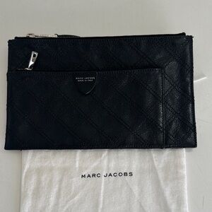 Marc Jacobs Black Quilted Leather Zip Pouch with Front Pocket